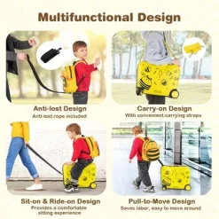 Costway 2PC Kids Ride-on Luggage Set 18'' Carry-on Suitcase & 12'' Backpack Anti-Loss Rope Yellow 13 Costway 2PC Kids Ride-on Luggage Set 18'' Carry-on Suitcase & 12'' Backpack Anti-Loss Rope Yellow -Professional Travel Storage Supplies Store GUEST 0938b701 2f3f 418c b73d c34cb786bd39