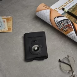 Fidelo Hybrid Minimalist Mens Wallet With Airtag Button Holder With RFID Blocking & Money Clip With Airtags Smart Holder, Black