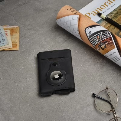 Fidelo Hybrid Minimalist Mens Wallet With Airtag Button Holder With RFID Blocking & Money Clip With Airtags Smart Holder, Black 1 Fidelo Hybrid Minimalist Mens Wallet With Airtag Button Holder With RFID Blocking & Money Clip With Airtags Smart Holder, Black