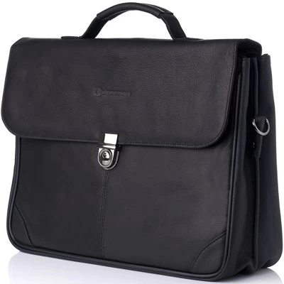Alpine Swiss Business Portfolio Genuine Leather Briefcase Flap-Over Locking Case 2 Alpine Swiss Business Portfolio Genuine Leather Briefcase Flap-Over Locking Case - Image 2