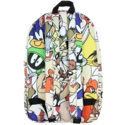 Looney Tunes Cartoon Character Faces Allover Print School Travel Laptop Backpack Multicoloured