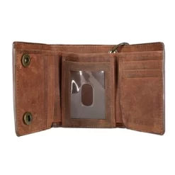 CTM Men's Crazy Horse Leather RFID Trifold Chain Wallet
