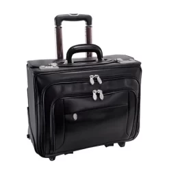 McKlein Sheridan Leather Patented Detachable - Wheeled Catalog Briefcase (Black)