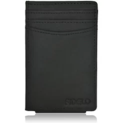 Fidelo Leather Slim Card Holder Wallet With A Powerful Magnetic Money Clip - Black
