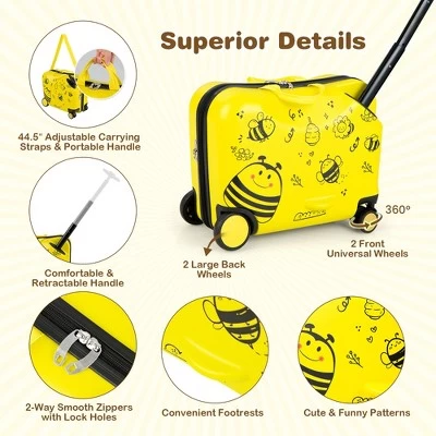 Costway 2PC Kids Ride-on Luggage Set 18'' Carry-on Suitcase & 12'' Backpack Anti-Loss Rope Yellow 6 Costway 2PC Kids Ride-on Luggage Set 18'' Carry-on Suitcase & 12'' Backpack Anti-Loss Rope Yellow - Image 6