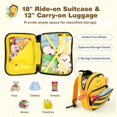 Costway 2PC Kids Ride-on Luggage Set 18'' Carry-on Suitcase & 12'' Backpack Anti-Loss Rope Yellow 8 Costway 2PC Kids Ride-on Luggage Set 18'' Carry-on Suitcase & 12'' Backpack Anti-Loss Rope Yellow - Image 8
