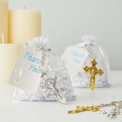 Juvale 24 Pack Christian Cross Keychains, Religious Key Holders For First Communion, Easter, Baptism, Funeral Favors For Guests, Silver, Gold, 3.6 In 2 Juvale 24 Pack Christian Cross Keychains, Religious Key Holders For First Communion, Easter, Baptism, Funeral Favors For Guests, Silver, Gold, 3.6 In - Image 2