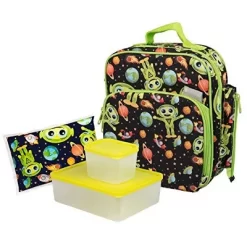 Bentology Lunch Box Set For Kids - Boys And Girls Insulated Lunchbox Tote Bag With 2 Bento Containers & Ice Pack - Alien