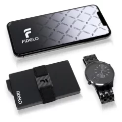 Fidelo RFID Blocking Minimalist Slim Credit Card Holder And Money Clip, 3K Carbon Fiber