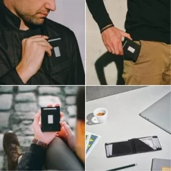 DONBOLSO Slim Leather Bifold Wallet Leather Minimalist Wallet For Men, Vintage Black