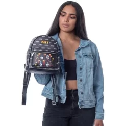 KISS Starchild Demon Spaceman Catman 70s Rock Band Toss Print Mini Backpack Black