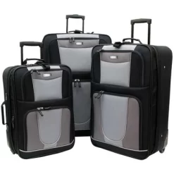 Geoffrey Beene Carnegie 3 Pc Luggage Set, Black W/ Grey