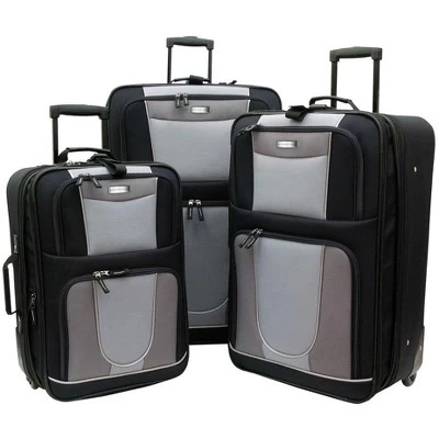 Geoffrey Beene Carnegie 3 Pc Luggage Set, Black W/ Grey 1 Geoffrey Beene Carnegie 3 Pc Luggage Set, Black W/ Grey