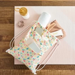 Zodaca 2 Pack Cinch Sack Drawstring Backpack For Beach Trips, Water Resistant Gym Bag With Front Zipper Pockets For Yoga, 13 X 17 Inch, Floral Print