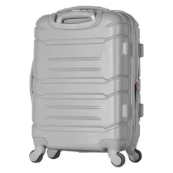 Olympia Denmark 21 Inch Expandable Carry On 4 Wheel Spinner Multiple Grip Luggage Suitcase With Aluminum Locking System And Interior Divider, Silver